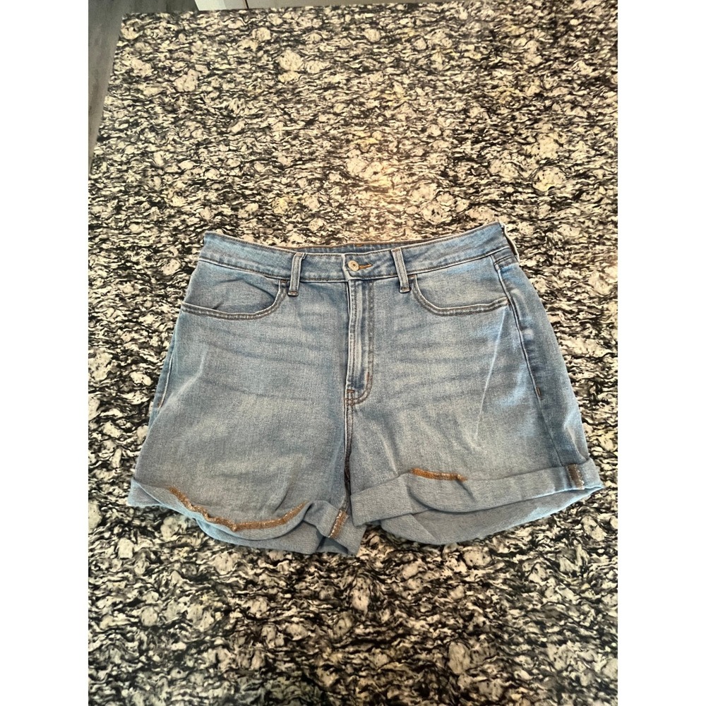 Old Navy High-Rise Wow Denim Shorts Light Wash Blue Rolled Hem Womens Size 12
